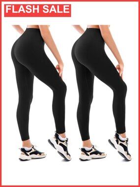 Fleece Lined Leggings 2 Pack High Waist Stretch Winter Warm